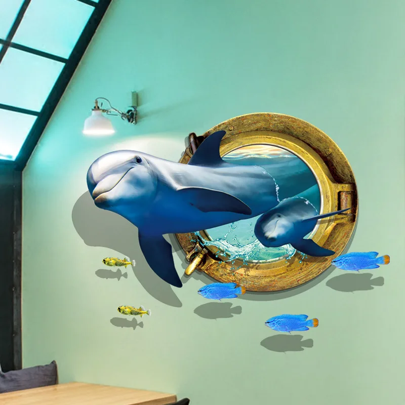 

The Underwater World Dolphin Wall Sticker Living Room Background Stickers Muraux Home Decor Adesivo De Parede 3D