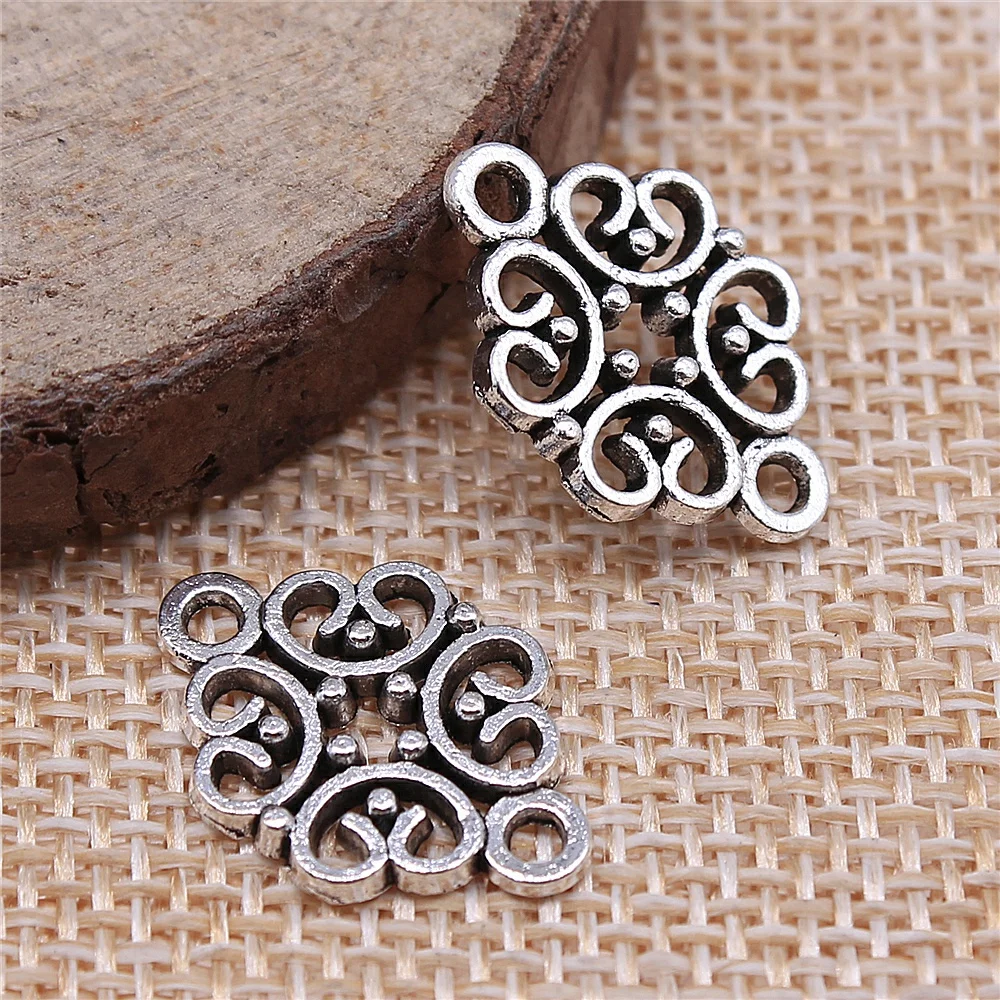 

40 шт., посеребренные подвески в виде цветов, 20 х13 мм