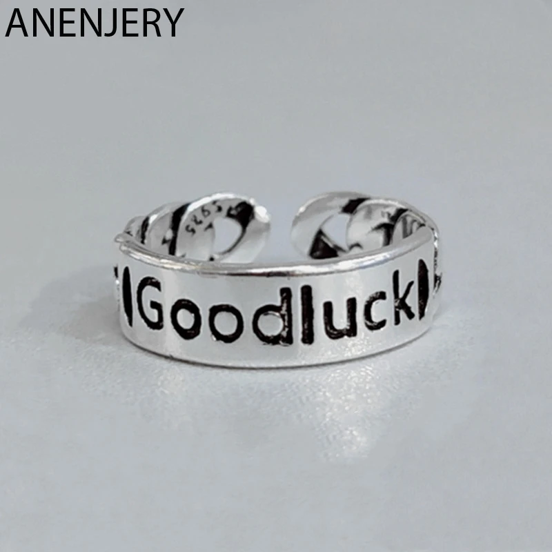 ANENJERY, дизайн, ретро 925 пробы, серебряное кольцо с надписью "Good Luck", тайские серебряные кольца, полый замок, цепь, кольцо, ювелирное изделие, S-R499