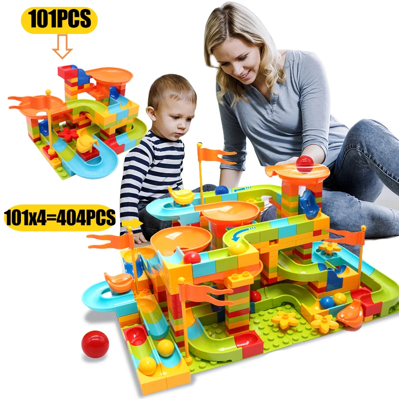 Marble Racing Run Blocks совместим с Duplo Воронка скользящая игрушка для детей DIY сборка