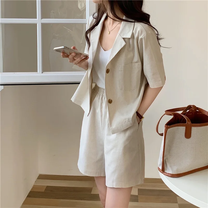 lounge sets for women Mozuleva Summer Women Suit 2 Pieces Sets Short Sleeve Lackets and Elastic Waist Shorts Sets Female Casual Cotton Lining Suits long skirt and top set