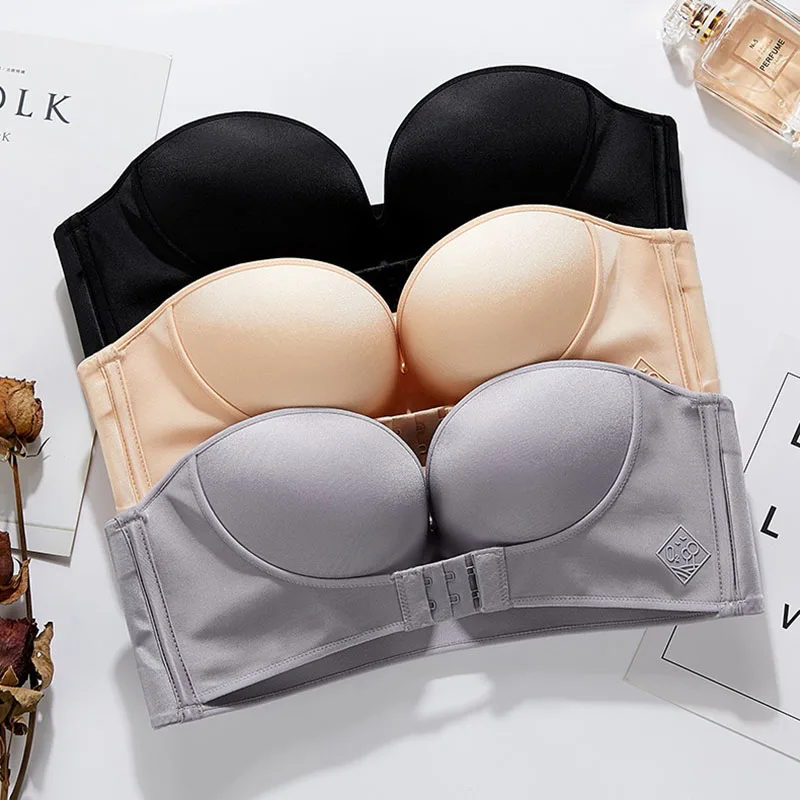 

1Pcs Non Slip Invisible Strapless Lingerie Women's Top Adjustable Buckle Bralette Cup Party Wedding Bras Push Up Bra Underwear