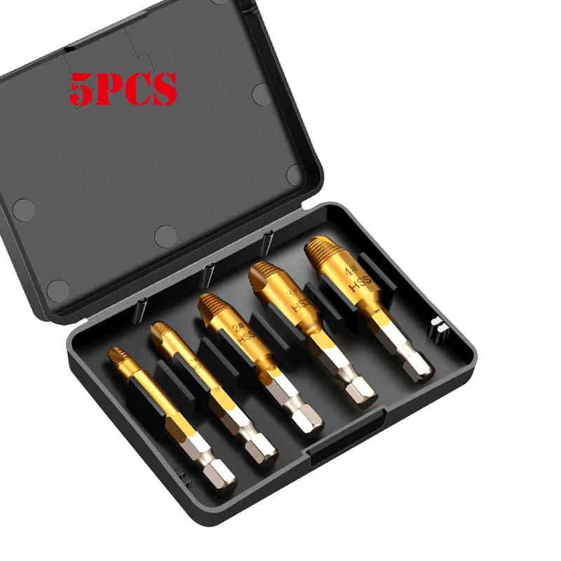 

5pcs Upgrade Damaged Screw Extractor Drill Bit Set Stripped Broken Screw Bolt Remover Extractor Easily Take Out Demolition Tools