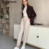 Yiyiyouni Autumn Winter High Waist Fleece PU Leather Pants Women Casual Faux Leather Trouser Women Pockets Straight Pants Female ► Photo 2/6