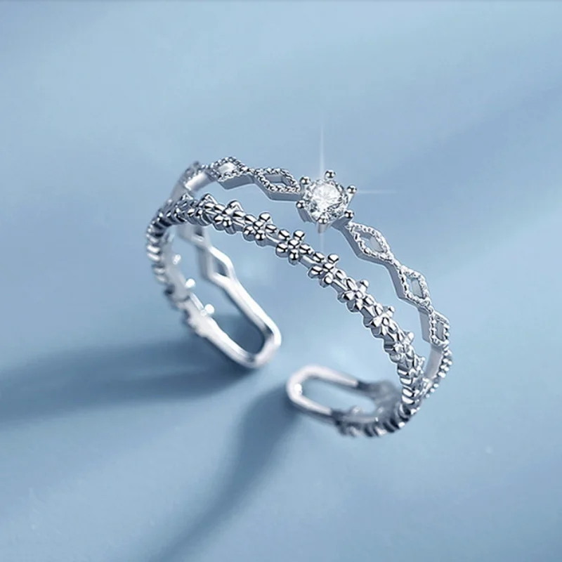 Finger Ring Opening Ring Adjustable Rings Retro Minimalist Opening Rings For Women Double Layer Moon Stars Cross Zircon Adjustable Finger Ring Girl Personality Jewelry