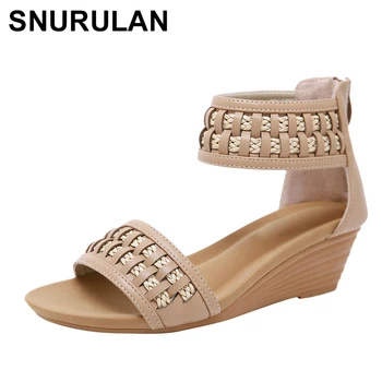

SNURULAN women's sandals; New 2019; Sales leader; Bohemian style women's summer wedge sandals; Casual beach shoes with a zipper