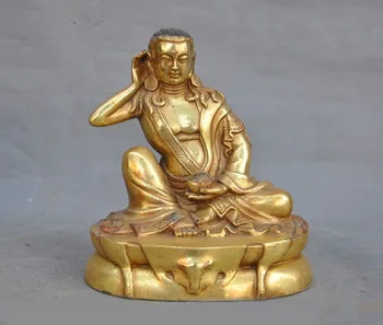 

wedding decoration Tibet Buddhism Buddhist Bronze Gilt Milarepa Arhat Buddha Ride Deer Head Statue