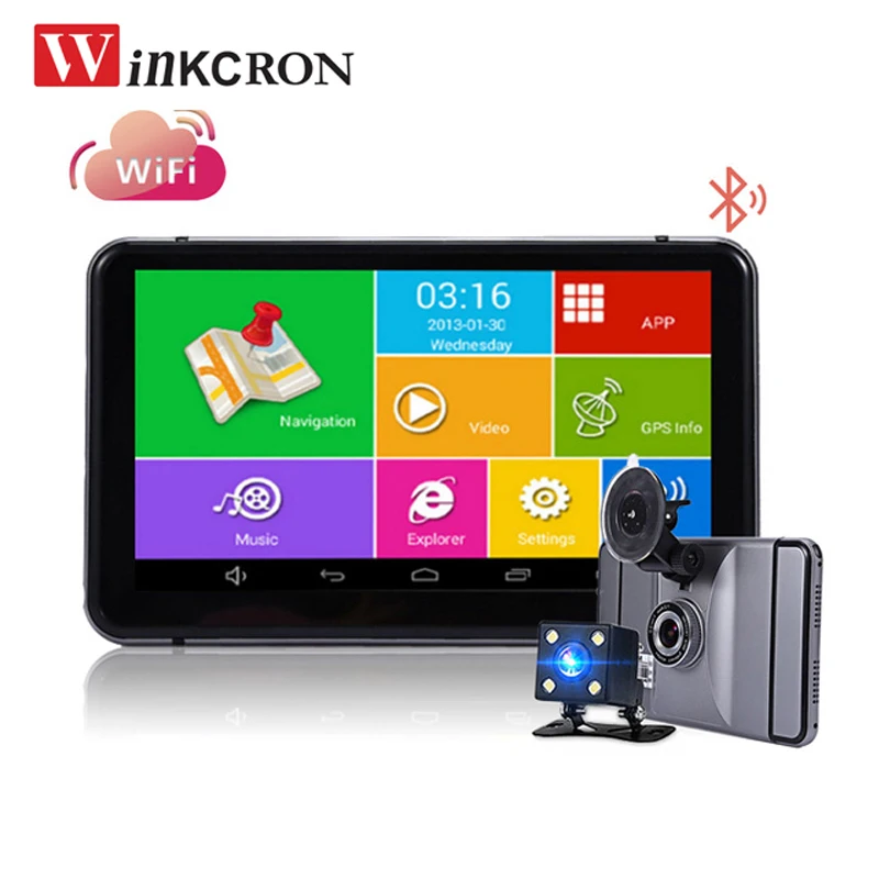 7 дюймовый IPS Android GPS навигатор с двумя объективами камера заднего вида DVR Bluetooth Wi Fi