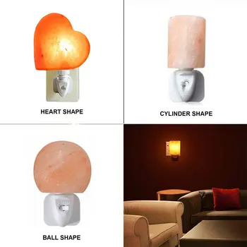 

Mini Himalayan Salt Night Light Bedside Bedroom Lamp Home Decor Cylinder Ball Heart Shape LED Lighting Decoration with US Plug
