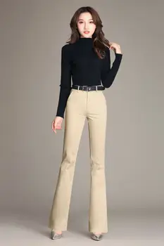 

Spring Ladies Mid Waisted Cotton Flare Trousers Fashion Solid Color Leisure Commuting Self-cultivation Formal Business Cusal