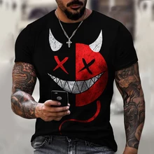 Camiseta con estampado 3D para hombre, camisa de manga corta con cara sonriente de demonio, Harajuku, informal, de cuello redondo, de gran tamaño, XXOO, novedad de verano 2022