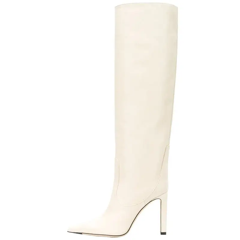 beige white MORAZORA/; женские сапоги до колена наивысшего качества; однотонные сапоги с высоким голенищем; сезон осень-зима; вечерние женские туфли на высоком тонком каблуке - Цвет: beige white