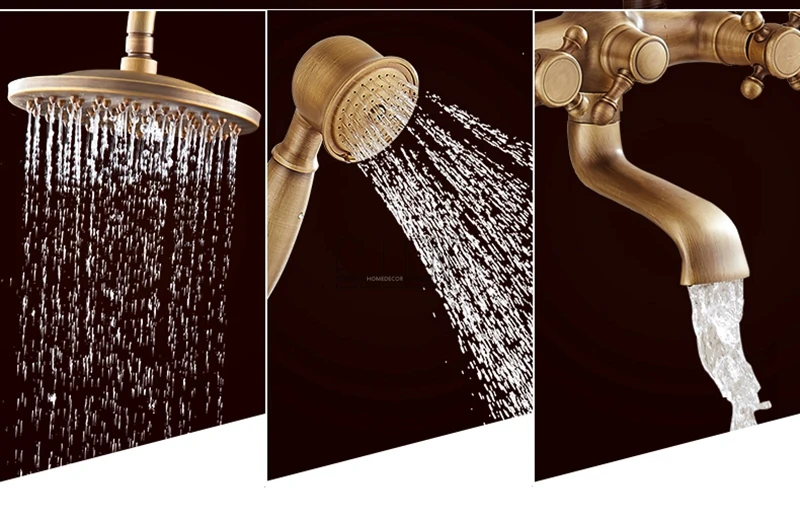 Vidric Classic Luxury Rainfall Shower Set Antique Bronze Bath Faucets with Shower Head Hand Shower Copper Wall Mounted Mixer Tap