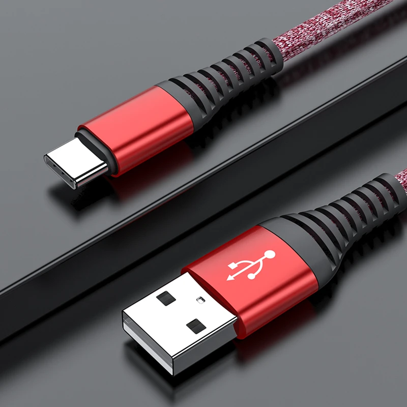 Красный USB кабель 3 А типа C для samsung S10 huawei P30 Pro QC3.0 Быстрая зарядка type-C телефонный кабель нейлоновый Плетеный провод USB C кабель - Цвет: Красный