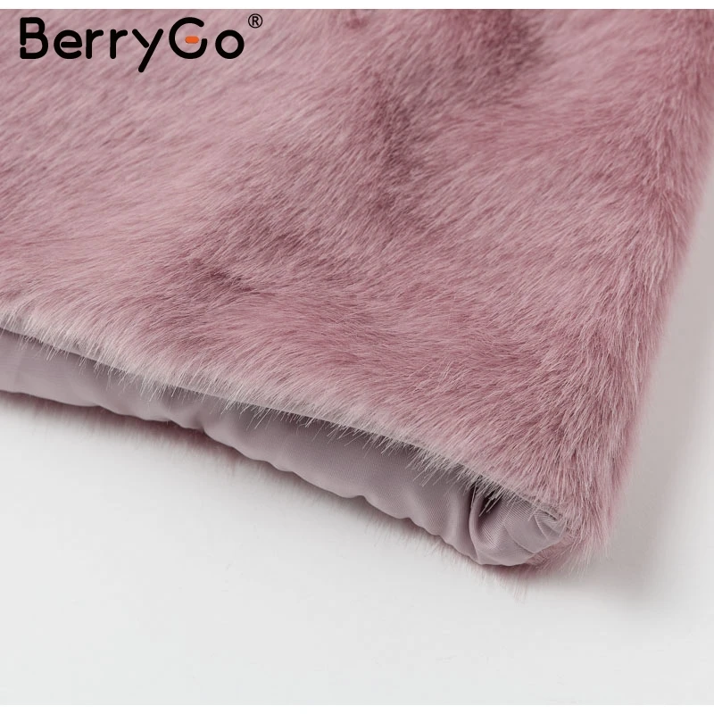 BerryGo/Большие размеры, пальто из искусственного меха, женские роскошные молнии, Осень-зима, теплые меховые пальто, уличная, толстая, розовая, короткое пальто