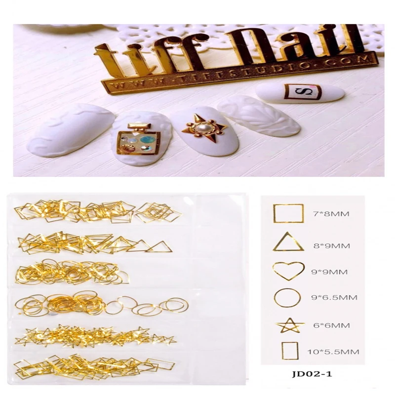 

1 Pack Gold Metallic Mix Multi-shaped Studs Frames Roud/ Heart/ Triangle Alloy Rivets Nail Art Studs Gems DIY Charms JD-02