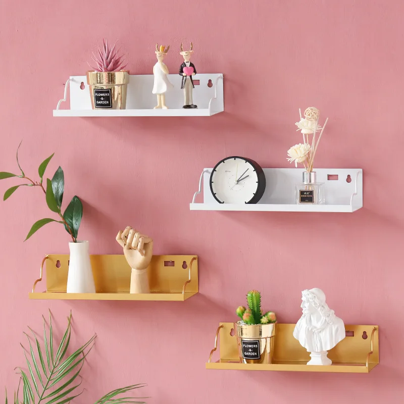 

Home Decor Wall Shelf Storage Rack Floating Wrought Iron Flower Pot Shelf Creative Living Room Decorative Bathroom Organizer