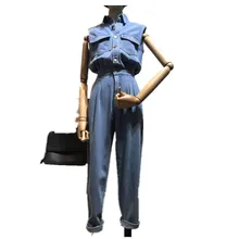 Летние модные джинсовые комбинезоны без рукавов женские свободные джинсовые комбинезоны с высокой талией