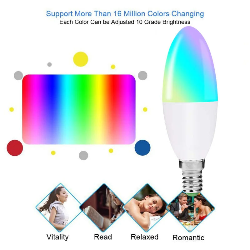 Умный светодиодный светильник-канделябр, разноцветная лампа с регулируемой яркостью RGB, эквивалентная лампа с Wi-Fi 40 Вт, совместимая с Alexa