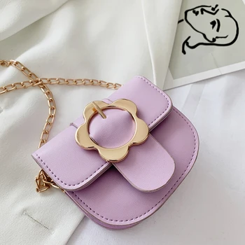 

Fashion Women Mini Chain Crossbody Bags Simple PU Leather Flower Buckle Shoulder Small Square Bag For Women 2020 Summer