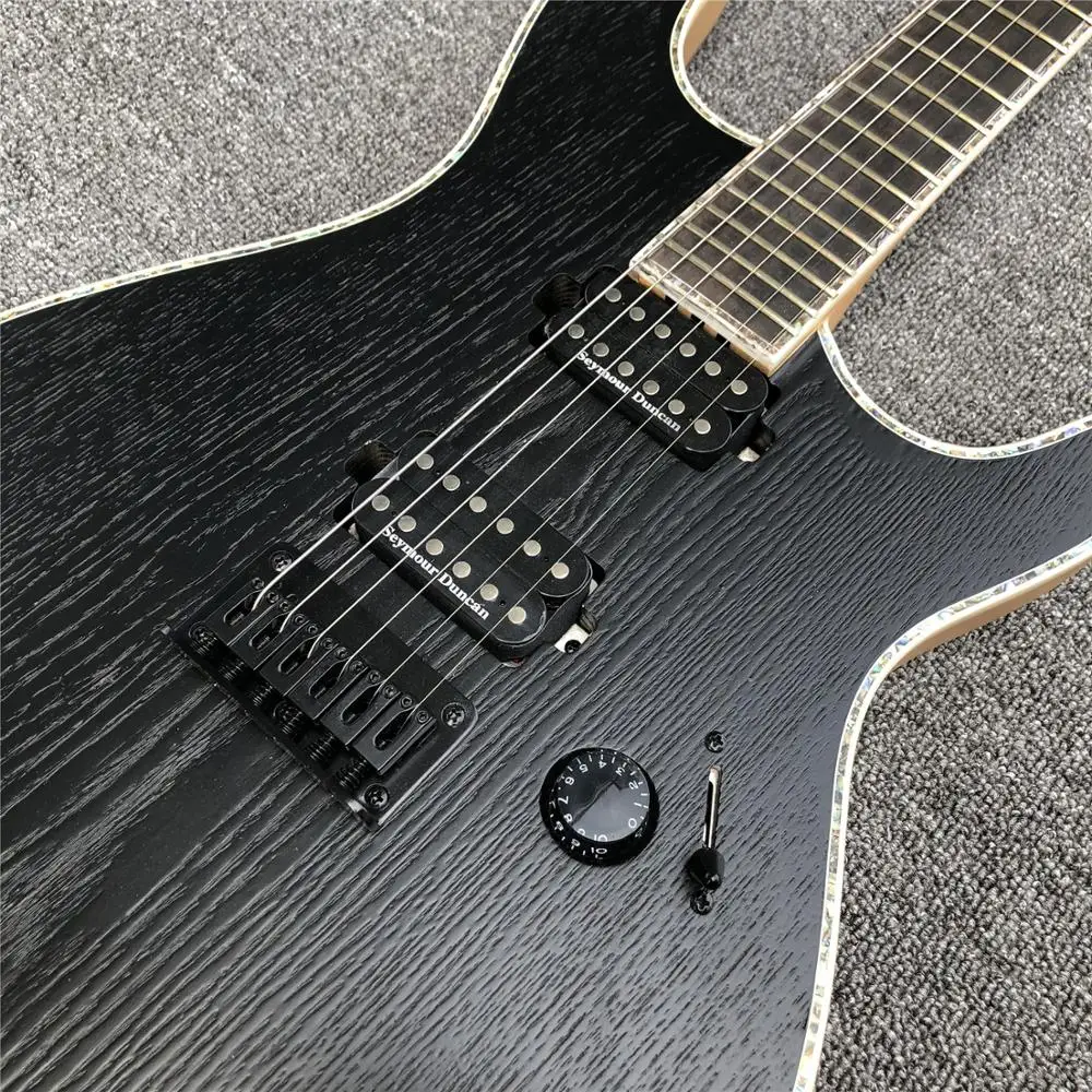 Черный Mayones 6 струн электрогитара, шея через тело, черное дерево гриф черное оборудование Mayones гитара, abalone связывание