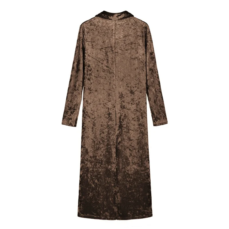 EFINNY, Осеннее женское бархатное пальто с открытой передней частью и длинным рукавом, модное приталенное пальто с отворотом на шее, вечерние длинные куртки-кардиганы макси