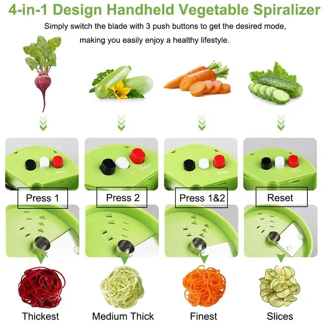 Handheld Spiralizer Vegetable Fruit Slicer 4 in 1 Adjustable Spiral Grater Cutter Salad Tools Zucchini Noodle Spaghetti Maker 5