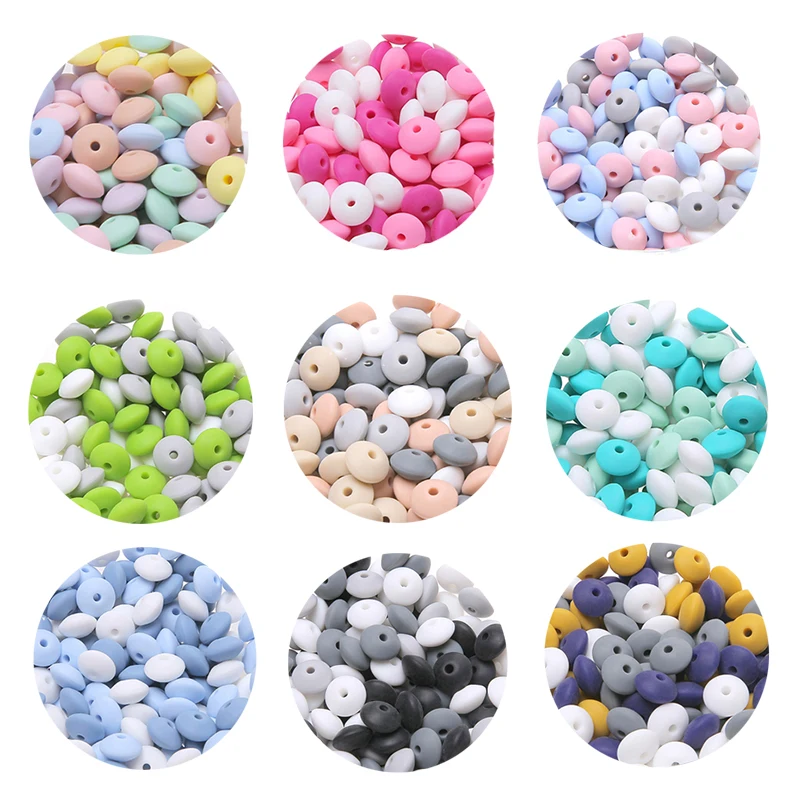 

20Pcs Baby Teethers 12mm Silicone Beads Abacus Lentils Food Grade Silicone DIY Nursing Pacifier Chain Baby Theething Toys Charm