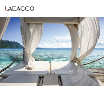 

Summer Tropical Backdrop For Photography View Room Curtain Seaside Holiday Island Scenic Photo Background Photocall Photo Studio