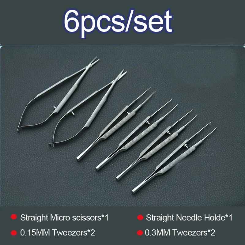 New 4pcs set ophthalmic microsurgical instruments 12 5cm scissors Needle holders tweezers stainless steel surgical tool 2