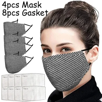 

40# Black Cotton Mask Lattice Thickened Coldproof Mask Set Black Cotton Plaid Thickened Dustproof 4pc Mask + 8pc Gasket Маска