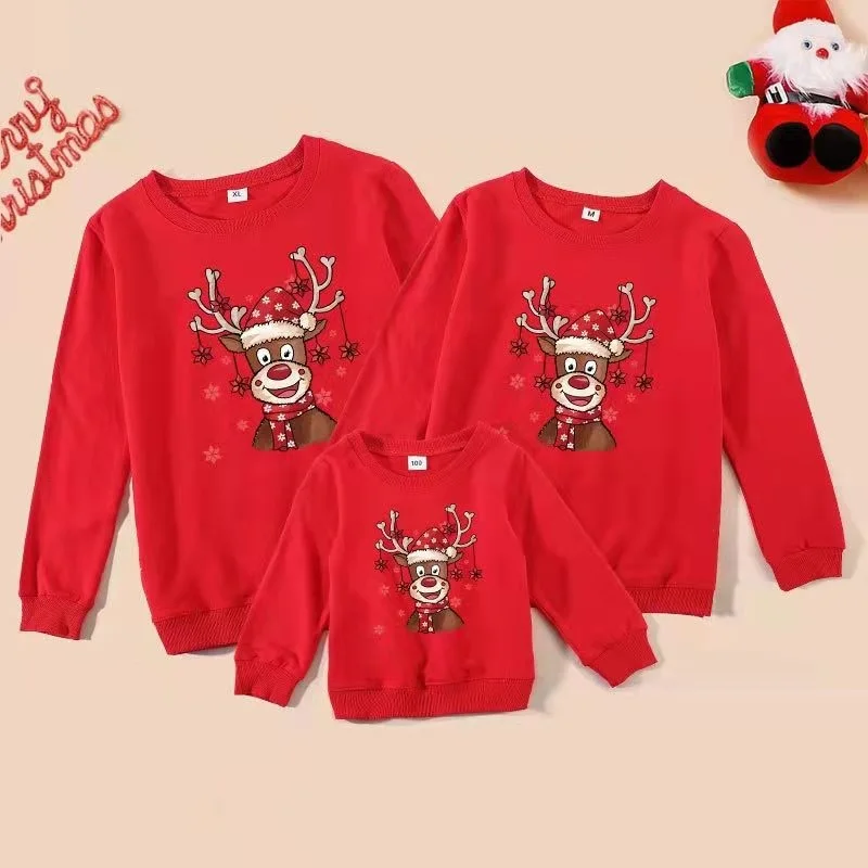 Christmas Deer Family Matching Sweaters Autumn Father Mother & Children Cotton Sweatshirts Mom Baby Mommy and Me Xmas Clothes