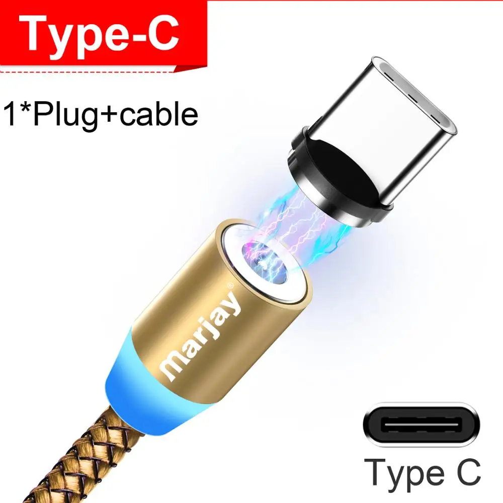 Gold For Type C Marjay, магнитная зарядка зарядное устройство, магнитный кабель Micro USB кабель для iPhone, samsung, Android, быстрая зарядка, магнит, usb type-C кабель, шнур для мобильного телефона, провод - Цвет: Gold For Type C