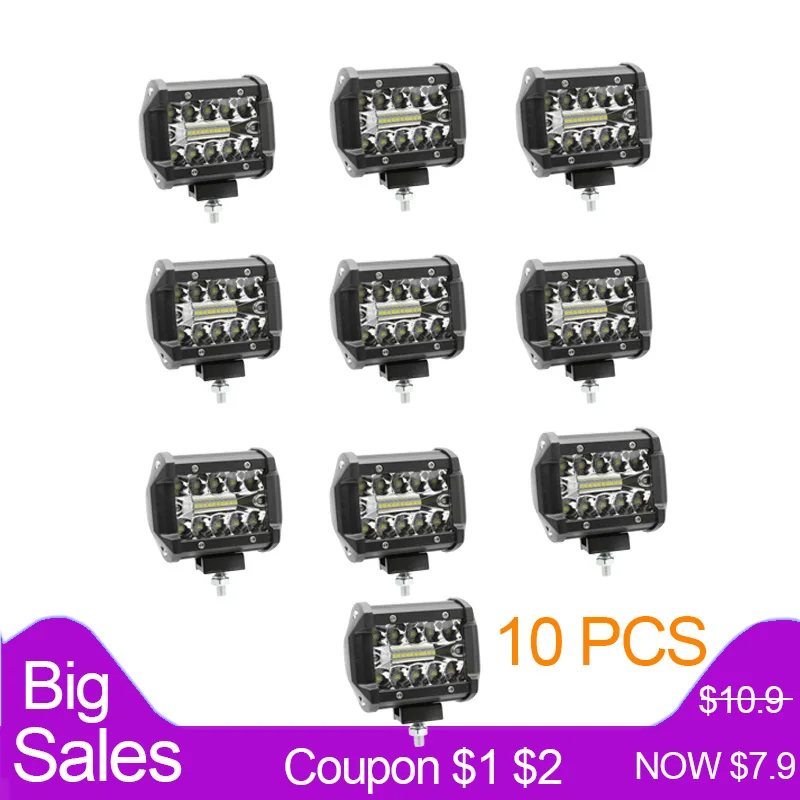 

10Pcs 4 Inch Offroad LED Light Bar Flood Spot Combo Beam Spotlight 12V For Jeep SUV ATV UAZ 4WD 4x4 Truck Tractor LED Work Light