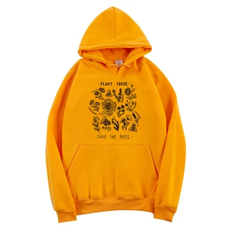 

Plant These Hoodies Women Aesthetic Pullover Save The Bees Fleece Sweatshirt Autumn Long Sleeve Floral Graphic Tops Dropshipping