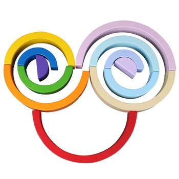 

2019 New Colorful Wood Rainbow Building Blocks Toys Creative Assembling Wooden Blocks Circle Set Educational Toys For Children