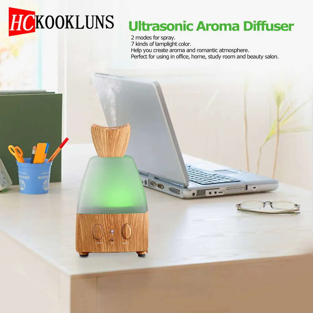 

Ultrasonic Diffuser for Aroma 7 Color Air Humidifier Machine Voice-activated Diffuser for Essential Oil 12W EU Plug Brown White