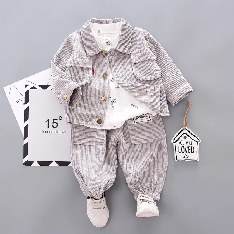 Light Gray Новинка года, осенне-зимняя одежда из 2 предметов одежда для малышей теплое пальто, рубашка, штаны, леггинсы одежда для маленьких мальчиков и девочек - Цвет: Light Gray