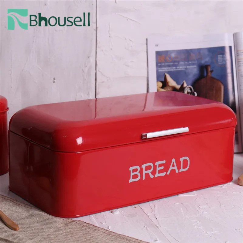 

Large Bread Box with Lid Kitchen Storage Containers Home Red Breadbasket Stainless Steel Box To Store Bread