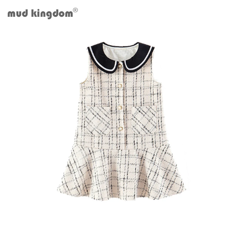 

Mudkingdom Autumn Vintage Tweed Baby Girl Vest Dress for Kids Sleeveless Princess Dress