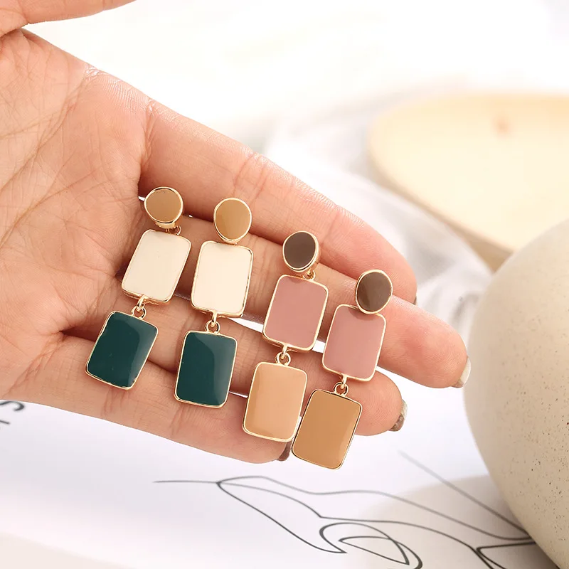 

2020 New Elegant Enamel Square Drop Earrings For Women Girl Geometric Dangle Statement Earring Trendy Boho Jewelry