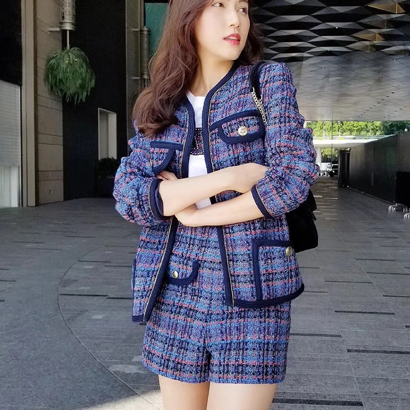 

Women Tweed Hit Color Jacket Sweet Lady Casual Pockets Jacket With Button