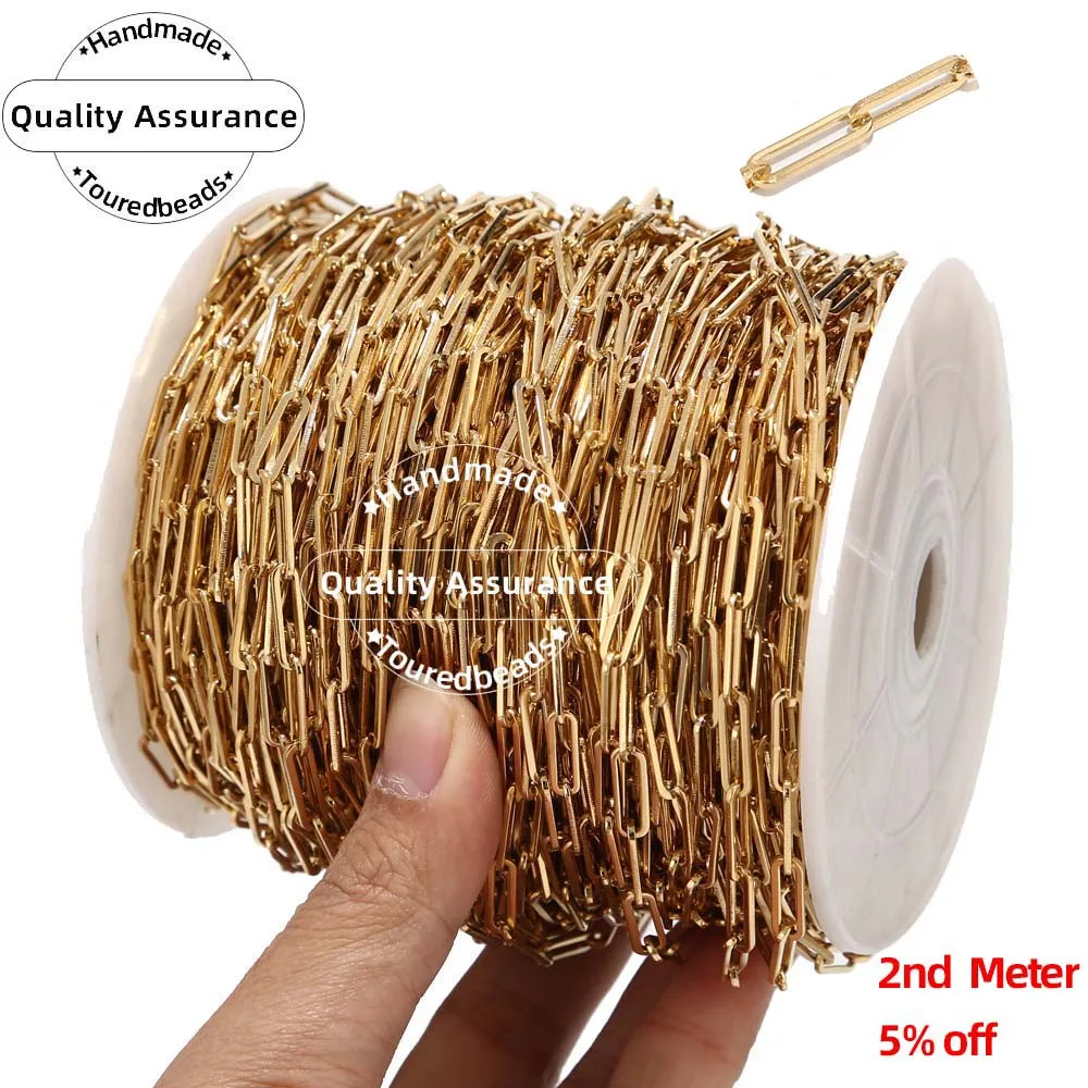

1 Meter 4x14mm Stainless Steel Gold Rolo Cable Chains Flat Wire Chic Chain Fit for DIY Jewelry Making