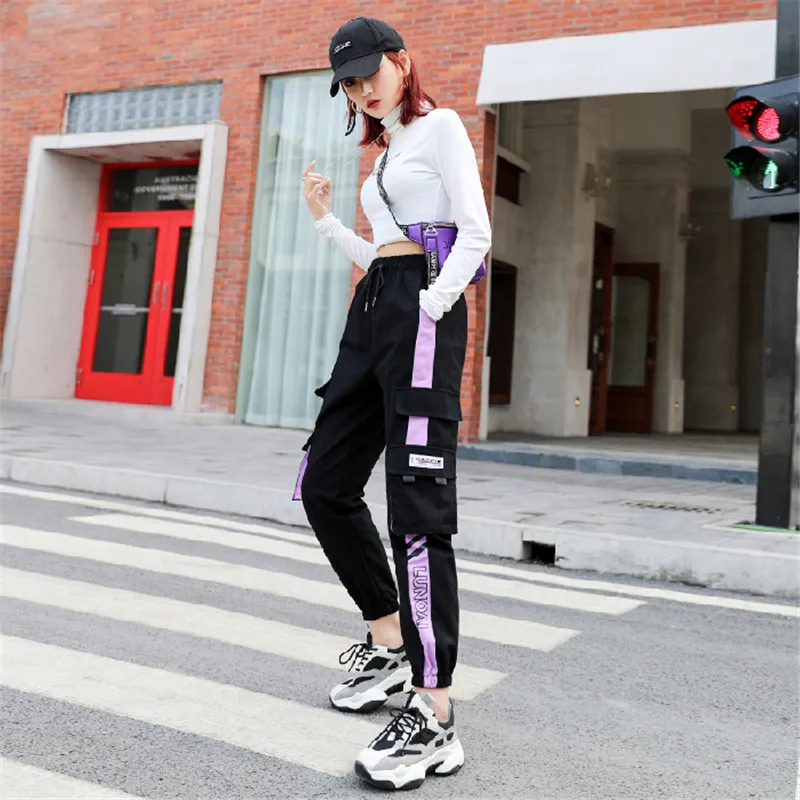 NEW 2020 HOT Women'Pants High Waist pants Big Pockets Cargo pants Baggy Tactical Trouser Loose Streetwear hip hop joggers pants