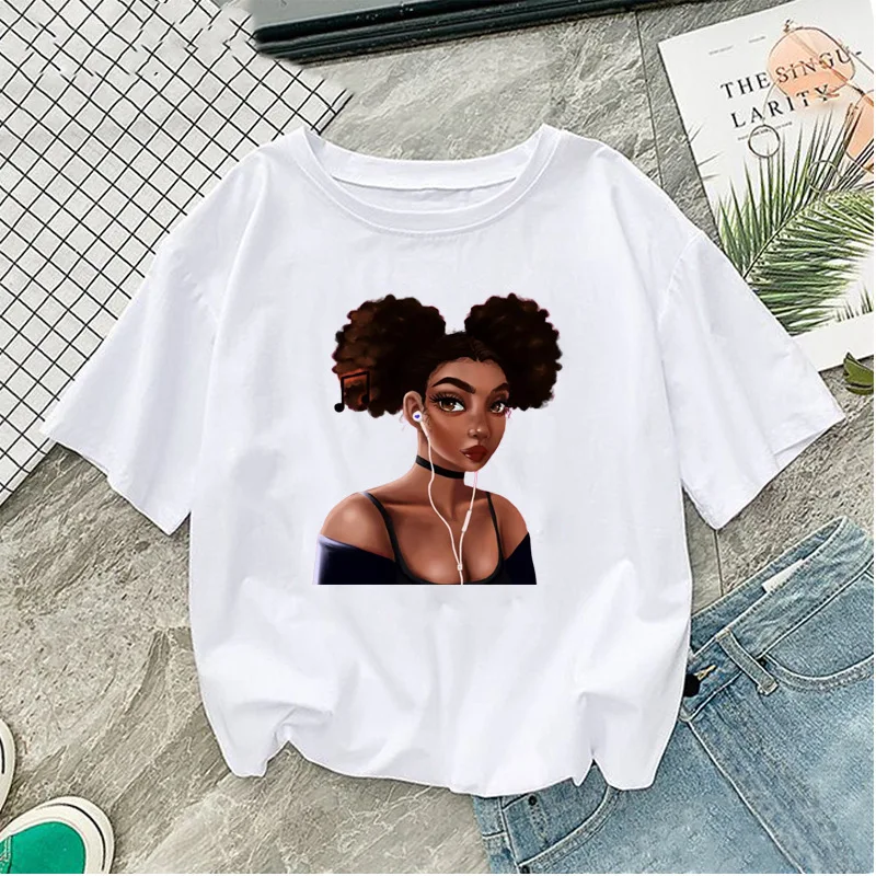 Melanin Poppin рубашка Vogue Футболка женская черная африканская кудрявая девушка