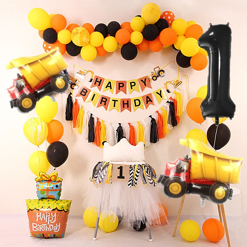 Construction Birthday Party Supplies Dump Truck Kits Banner Balloon Set for Kids Boy Party Fireman Firefighter Party Decoration