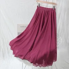 Большие размеры 5XL 6XL 7XL женские осенние модные шифоновые юбки с высокой талией однотонные плиссированные длинные юбки винтажные элегантные макси юбки