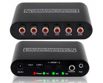

1pcs/Lot, New Digital Dolby DTS/ AC-3 Optical SPDIF to Analog Audio Gear Sound Decoder 5.1, Free Shipping