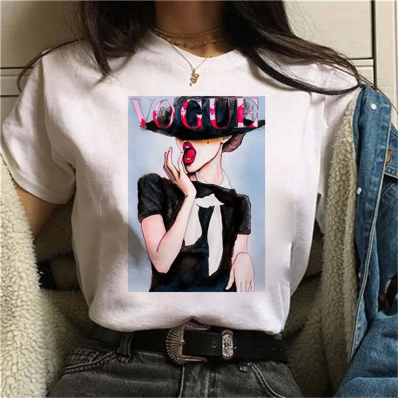 2021 Summer New Style Women's T-shirt Beautiful Lady Harajuku Cute Graphic Printing Shirt Round Neck Short-sleeved | Женская одежда