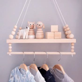 

Children's Room Wall Frame Double Wooden Bead Wall Shelf Shelf Organization Decoration Home Decoration Wood Color